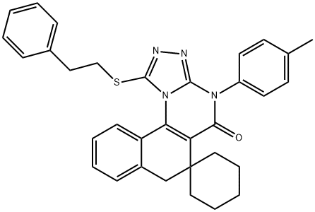 4-(4-methylphenyl)-1-[(2-phenylethyl)sulfanyl]-6,7-dihydrospiro(benzo[h][1,2,4]triazolo[4,3-a]quinazoline-6,1'-cyclohexane)-5(4H)-one 구조식 이미지