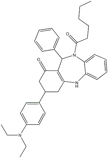 3-[4-(diethylamino)phenyl]-10-hexanoyl-11-phenyl-2,3,4,5,10,11-hexahydro-1H-dibenzo[b,e][1,4]diazepin-1-one 구조식 이미지