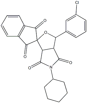 5-cyclohexyl-1-(3-chlorophenyl)-3a,6a-dihydrosprio[1H-furo[3,4-c]pyrrole-3,2'-(1'H)-indene]-1',3',4,6(2'H,3H,5H)-tetrone 구조식 이미지