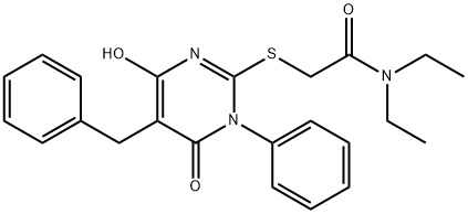 2-[(5-benzyl-4-hydroxy-6-oxo-1-phenyl-1,6-dihydro-2-pyrimidinyl)sulfanyl]-N,N-diethylacetamide 구조식 이미지