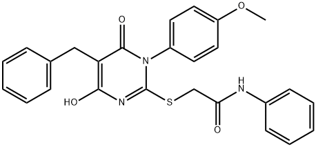 2-{[5-benzyl-4-hydroxy-1-(4-methoxyphenyl)-6-oxo-1,6-dihydro-2-pyrimidinyl]sulfanyl}-N-phenylacetamide 구조식 이미지