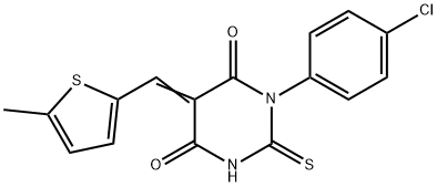 1-(4-chlorophenyl)-5-[(5-methyl-2-thienyl)methylene]-2-thioxodihydro-4,6(1H,5H)-pyrimidinedione Structure