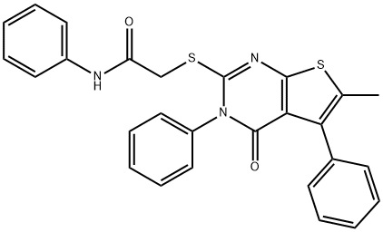 2-[(6-methyl-4-oxo-3,5-diphenyl-3,4-dihydrothieno[2,3-d]pyrimidin-2-yl)sulfanyl]-N-phenylacetamide Structure