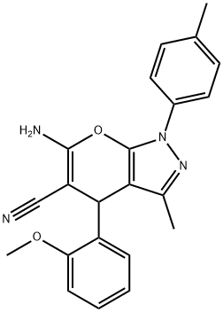 6-amino-3-methyl-4-[2-(methyloxy)phenyl]-1-(4-methylphenyl)-1,4-dihydropyrano[2,3-c]pyrazole-5-carbonitrile 구조식 이미지