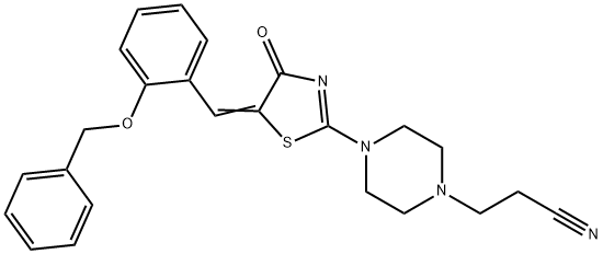 3-(4-{5-[2-(benzyloxy)benzylidene]-4-oxo-4,5-dihydro-1,3-thiazol-2-yl}-1-piperazinyl)propanenitrile 구조식 이미지