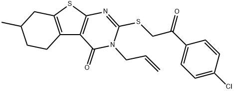 3-allyl-2-{[2-(4-chlorophenyl)-2-oxoethyl]sulfanyl}-7-methyl-5,6,7,8-tetrahydro[1]benzothieno[2,3-d]pyrimidin-4(3H)-one 구조식 이미지