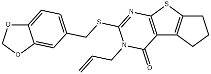 3-allyl-2-[(1,3-benzodioxol-5-ylmethyl)sulfanyl]-3,5,6,7-tetrahydro-4H-cyclopenta[4,5]thieno[2,3-d]pyrimidin-4-one 구조식 이미지