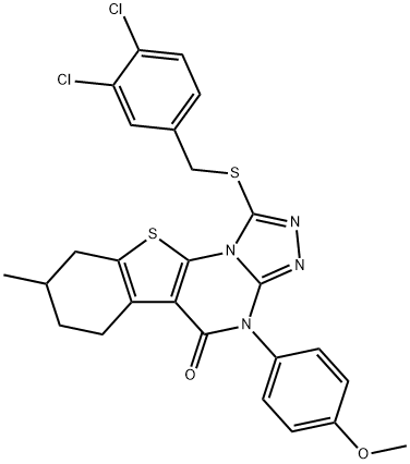 1-[(3,4-dichlorobenzyl)sulfanyl]-4-(4-methoxyphenyl)-8-methyl-6,7,8,9-tetrahydro[1]benzothieno[3,2-e][1,2,4]triazolo[4,3-a]pyrimidin-5(4H)-one 구조식 이미지