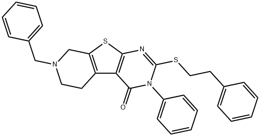 7-benzyl-3-phenyl-2-[(2-phenylethyl)sulfanyl]-5,6,7,8-tetrahydropyrido[4',3':4,5]thieno[2,3-d]pyrimidin-4(3H)-one 구조식 이미지