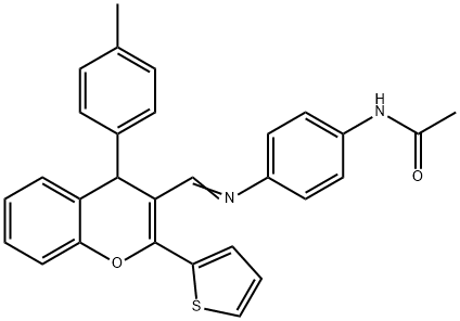 N-[4-({[4-(4-methylphenyl)-2-(2-thienyl)-4H-chromen-3-yl]methylene}amino)phenyl]acetamide Structure