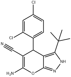6-amino-3-tert-butyl-4-(2,4-dichlorophenyl)-1,4-dihydropyrano[2,3-c]pyrazole-5-carbonitrile 구조식 이미지