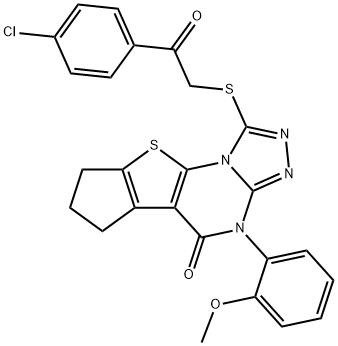 1-{[2-(4-chlorophenyl)-2-oxoethyl]sulfanyl}-4-(2-methoxyphenyl)-7,8-dihydro-6H-cyclopenta[4,5]thieno[3,2-e][1,2,4]triazolo[4,3-a]pyrimidin-5(4H)-one 구조식 이미지