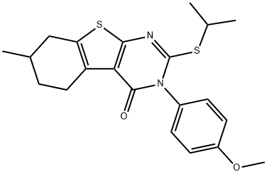 2-(isopropylsulfanyl)-3-(4-methoxyphenyl)-7-methyl-5,6,7,8-tetrahydro[1]benzothieno[2,3-d]pyrimidin-4(3H)-one 구조식 이미지