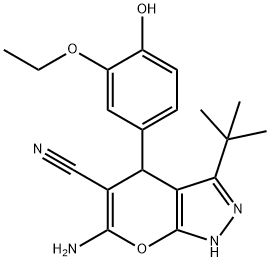 6-amino-3-tert-butyl-4-(3-ethoxy-4-hydroxyphenyl)-1,4-dihydropyrano[2,3-c]pyrazole-5-carbonitrile Structure