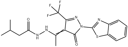 N'-{1-[1-(1,3-benzothiazol-2-yl)-5-oxo-3-(trifluoromethyl)-1,5-dihydro-4H-pyrazol-4-ylidene]ethyl}-3-methylbutanohydrazide Structure