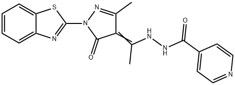 N'-{1-[1-(1,3-benzothiazol-2-yl)-3-methyl-5-oxo-1,5-dihydro-4H-pyrazol-4-ylidene]ethyl}isonicotinohydrazide 구조식 이미지