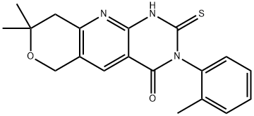 8,8-dimethyl-3-(2-methylphenyl)-2-sulfanyl-3,6,8,9-tetrahydro-4H-pyrano[3',4':5,6]pyrido[2,3-d]pyrimidin-4-one 구조식 이미지
