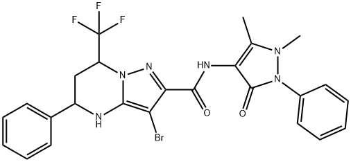 3-bromo-N-(1,5-dimethyl-3-oxo-2-phenyl-2,3-dihydro-1H-pyrazol-4-yl)-5-phenyl-7-(trifluoromethyl)-4,5,6,7-tetrahydropyrazolo[1,5-a]pyrimidine-2-carboxamide 구조식 이미지