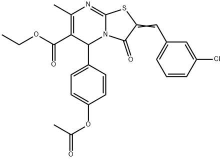 ethyl 5-[4-(acetyloxy)phenyl]-2-(3-chlorobenzylidene)-7-methyl-3-oxo-2,3-dihydro-5H-[1,3]thiazolo[3,2-a]pyrimidine-6-carboxylate Structure