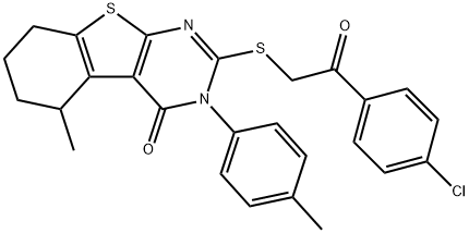 2-{[2-(4-chlorophenyl)-2-oxoethyl]sulfanyl}-5-methyl-3-(4-methylphenyl)-5,6,7,8-tetrahydro[1]benzothieno[2,3-d]pyrimidin-4(3H)-one 구조식 이미지