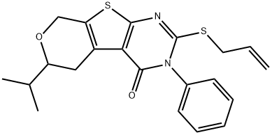 2-(allylsulfanyl)-6-isopropyl-3-phenyl-3,5,6,8-tetrahydro-4H-pyrano[4',3':4,5]thieno[2,3-d]pyrimidin-4-one 구조식 이미지