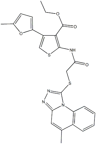 ethyl 4-(5-methyl-2-furyl)-2-({[(5-methyl[1,2,4]triazolo[4,3-a]quinolin-1-yl)sulfanyl]acetyl}amino)-3-thiophenecarboxylate 구조식 이미지