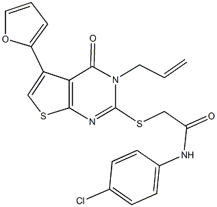 2-{[3-allyl-5-(2-furyl)-4-oxo-3,4-dihydrothieno[2,3-d]pyrimidin-2-yl]sulfanyl}-N-(4-chlorophenyl)acetamide 구조식 이미지