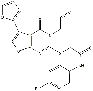 2-{[3-allyl-5-(2-furyl)-4-oxo-3,4-dihydrothieno[2,3-d]pyrimidin-2-yl]sulfanyl}-N-(4-bromophenyl)acetamide 구조식 이미지