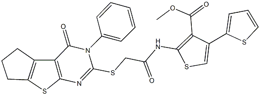 methyl 2-({[(4-oxo-3-phenyl-3,5,6,7-tetrahydro-4H-cyclopenta[4,5]thieno[2,3-d]pyrimidin-2-yl)sulfanyl]acetyl}amino)-2',4-bithiophene-3-carboxylate Structure