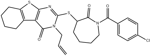 3-allyl-2-{[1-(4-chlorobenzoyl)-2-oxo-3-azepanyl]sulfanyl}-5,6,7,8-tetrahydro[1]benzothieno[2,3-d]pyrimidin-4(3H)-one 구조식 이미지