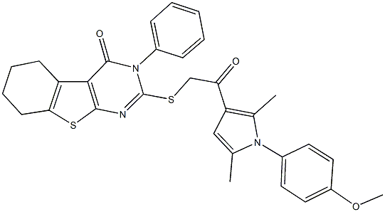 2-({2-[1-(4-methoxyphenyl)-2,5-dimethyl-1H-pyrrol-3-yl]-2-oxoethyl}sulfanyl)-3-phenyl-5,6,7,8-tetrahydro[1]benzothieno[2,3-d]pyrimidin-4(3H)-one Structure