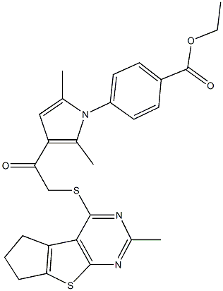 ethyl 4-(2,5-dimethyl-3-{[(2-methyl-6,7-dihydro-5H-cyclopenta[4,5]thieno[2,3-d]pyrimidin-4-yl)sulfanyl]acetyl}-1H-pyrrol-1-yl)benzoate 구조식 이미지