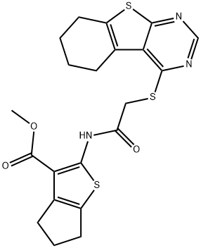 methyl 2-{[(5,6,7,8-tetrahydro[1]benzothieno[2,3-d]pyrimidin-4-ylsulfanyl)acetyl]amino}-5,6-dihydro-4H-cyclopenta[b]thiophene-3-carboxylate 구조식 이미지