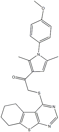 1-[1-(4-methoxyphenyl)-2,5-dimethyl-1H-pyrrol-3-yl]-2-(5,6,7,8-tetrahydro[1]benzothieno[2,3-d]pyrimidin-4-ylsulfanyl)ethanone 구조식 이미지