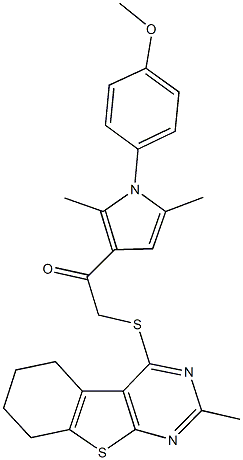 1-[1-(4-methoxyphenyl)-2,5-dimethyl-1H-pyrrol-3-yl]-2-[(2-methyl-5,6,7,8-tetrahydro[1]benzothieno[2,3-d]pyrimidin-4-yl)sulfanyl]ethanone 구조식 이미지