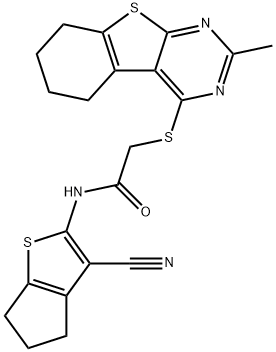 N-(3-cyano-5,6-dihydro-4H-cyclopenta[b]thien-2-yl)-2-[(2-methyl-5,6,7,8-tetrahydro[1]benzothieno[2,3-d]pyrimidin-4-yl)sulfanyl]acetamide Structure