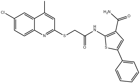 2-({[(6-chloro-4-methylquinolin-2-yl)sulfanyl]acetyl}amino)-5-phenylthiophene-3-carboxamide Structure