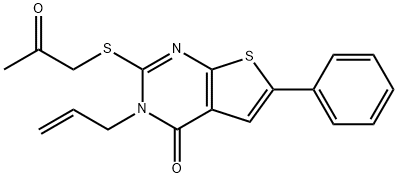 3-allyl-2-[(2-oxopropyl)sulfanyl]-6-phenylthieno[2,3-d]pyrimidin-4(3H)-one 구조식 이미지