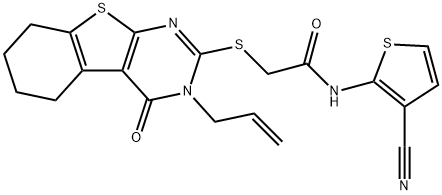 2-[(3-allyl-4-oxo-3,4,5,6,7,8-hexahydro[1]benzothieno[2,3-d]pyrimidin-2-yl)sulfanyl]-N-(3-cyanothien-2-yl)acetamide 구조식 이미지