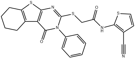 N-(3-cyanothien-2-yl)-2-[(4-oxo-3-phenyl-3,4,5,6,7,8-hexahydro[1]benzothieno[2,3-d]pyrimidin-2-yl)sulfanyl]acetamide Structure