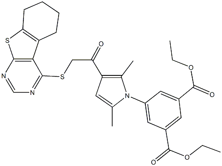 diethyl 5-{2,5-dimethyl-3-[(5,6,7,8-tetrahydro[1]benzothieno[2,3-d]pyrimidin-4-ylsulfanyl)acetyl]-1H-pyrrol-1-yl}isophthalate 구조식 이미지