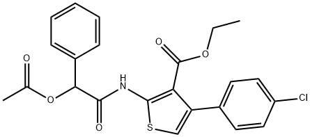 ethyl 2-{[(acetyloxy)(phenyl)acetyl]amino}-4-(4-chlorophenyl)-3-thiophenecarboxylate 구조식 이미지