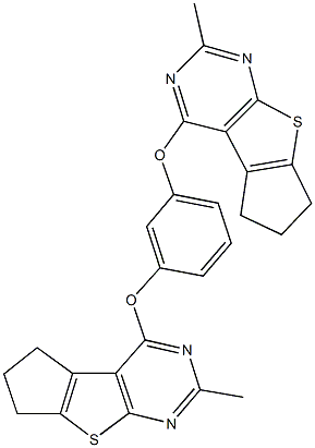 2-methyl-4-{3-[(2-methyl-6,7-dihydro-5H-cyclopenta[4,5]thieno[2,3-d]pyrimidin-4-yl)oxy]phenoxy}-6,7-dihydro-5H-cyclopenta[4,5]thieno[2,3-d]pyrimidine 구조식 이미지