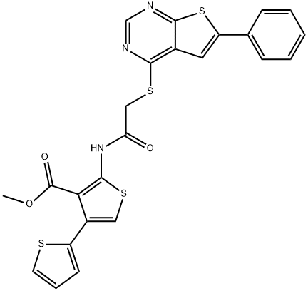 methyl 2-({[(6-phenylthieno[2,3-d]pyrimidin-4-yl)sulfanyl]acetyl}amino)-4,2'-bithiophene-3-carboxylate 구조식 이미지