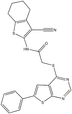 N-(3-cyano-4,5,6,7-tetrahydro-1-benzothien-2-yl)-2-[(6-phenylthieno[2,3-d]pyrimidin-4-yl)sulfanyl]acetamide 구조식 이미지