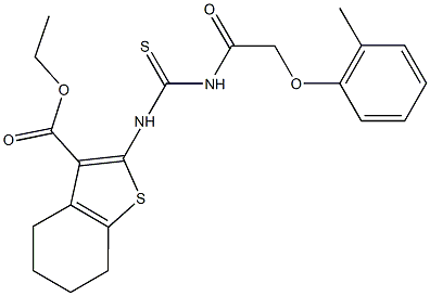 ethyl 2-[({[(2-methylphenoxy)acetyl]amino}carbothioyl)amino]-4,5,6,7-tetrahydro-1-benzothiophene-3-carboxylate 구조식 이미지