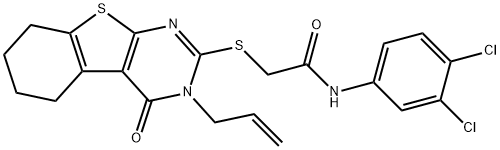 2-[(3-allyl-4-oxo-3,4,5,6,7,8-hexahydro[1]benzothieno[2,3-d]pyrimidin-2-yl)sulfanyl]-N-(3,4-dichlorophenyl)acetamide 구조식 이미지