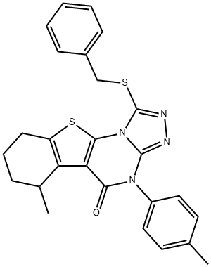 1-(benzylsulfanyl)-6-methyl-4-(4-methylphenyl)-6,7,8,9-tetrahydro[1]benzothieno[3,2-e][1,2,4]triazolo[4,3-a]pyrimidin-5(4H)-one 구조식 이미지