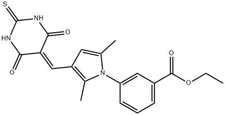 ethyl 3-{3-[(4,6-dioxo-2-thioxotetrahydro-5(2H)-pyrimidinylidene)methyl]-2,5-dimethyl-1H-pyrrol-1-yl}benzoate 구조식 이미지