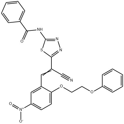 N-(5-{1-cyano-2-[5-nitro-2-(2-phenoxyethoxy)phenyl]vinyl}-1,3,4-thiadiazol-2-yl)benzamide Structure